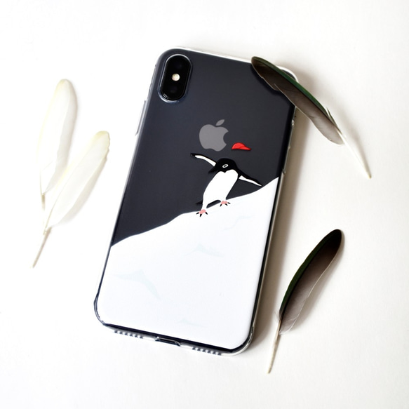 簡約風微浮雕 滑雪小企鵝圖案手機殼 // Phone Case 第1張的照片