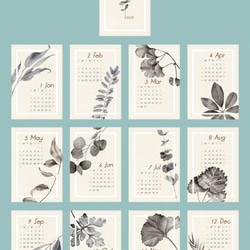 2020黒と白の水彩風植物テーブルカレンダー//はがきサイズ 6枚目の画像