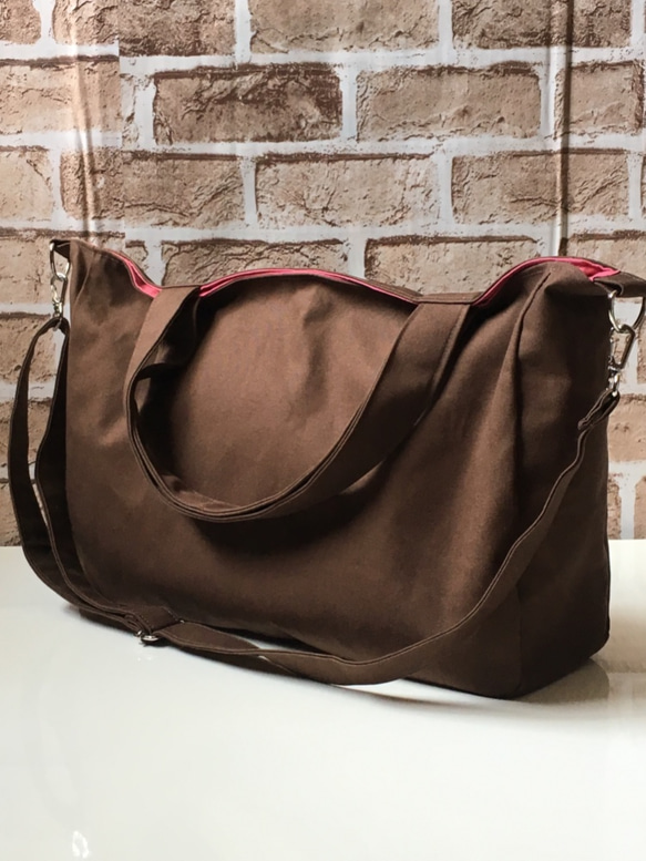 茶色帆布の2wayバッグ（Lサイズ） 1枚目の画像