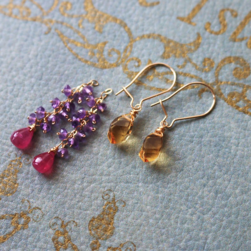 ◇K14gf ルビー シトリン アメジスト 3way ピアス 一点物 ピアス