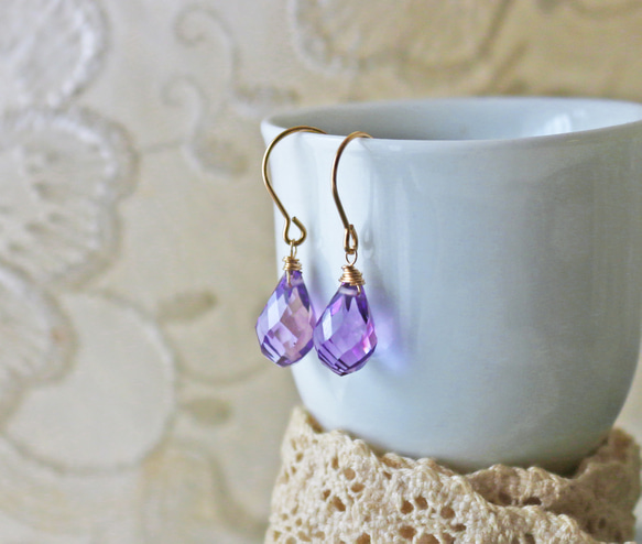 ◆K14gf，寶石級紫水晶，簡單耳環，耳環，二月誕生石 第1張的照片