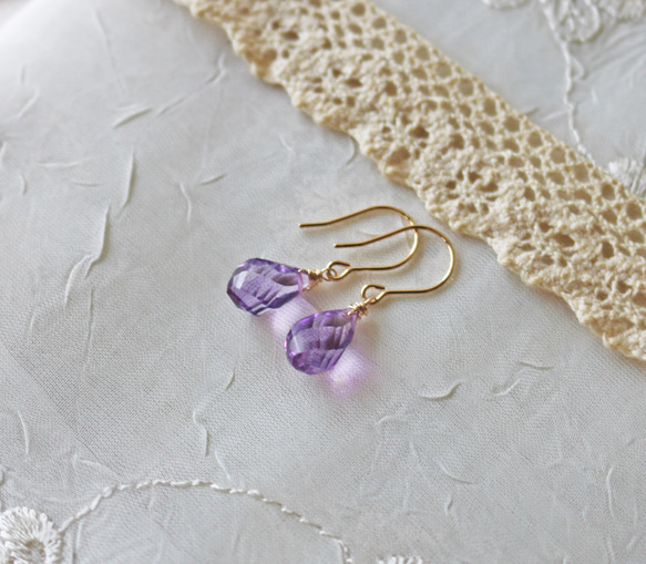 ◆K14gf，寶石級紫水晶，簡單耳環，耳環，二月誕生石 第5張的照片