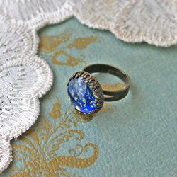 ◆捷克復古玻璃，藍色蛋白石，皇冠戒指 第3張的照片