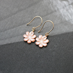 ◆K14gf，粉色貝殼，花朵，春天櫻花，耳環耳環，耳朵 第4張的照片