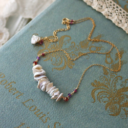 ◆K14gf，豪豬珍珠，石榴石，紫水晶，項鍊，單點 第2張的照片