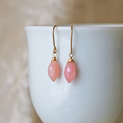 ◆K14 gf，粉紅色蛋白石，簡約連體耳環，耳環 第2張的照片