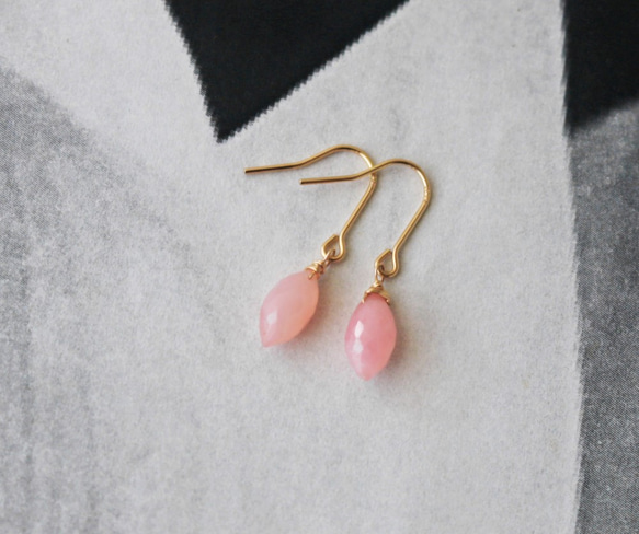 ◆K14 gf，粉紅色蛋白石，簡約連體耳環，耳環 第4張的照片