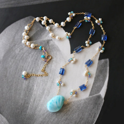 ◆K14gf，拉里默，藍晶石，淡水珍珠，磷灰石，N，一個點產品 第1張的照片