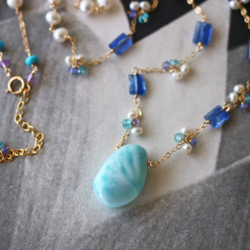 ◆K14gf，拉里默，藍晶石，淡水珍珠，磷灰石，N，一個點產品 第2張的照片