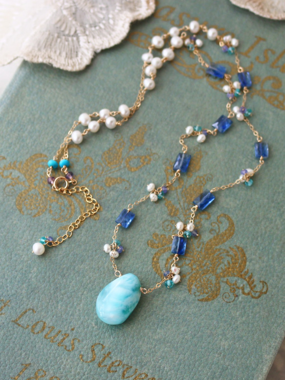 ◆K14gf，拉里默，藍晶石，淡水珍珠，磷灰石，N，一個點產品 第5張的照片