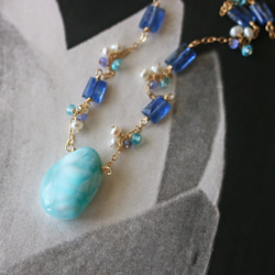 ◆K14gf，拉里默，藍晶石，淡水珍珠，磷灰石，N，一個點產品 第6張的照片