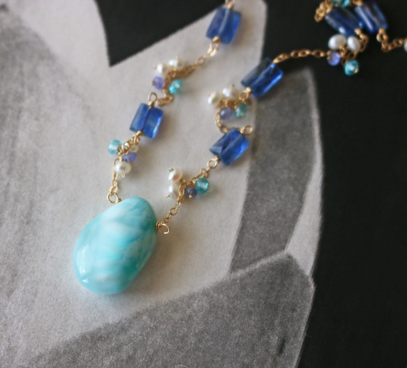 ◆K14gf，拉里默，藍晶石，淡水珍珠，磷灰石，N，一個點產品 第6張的照片