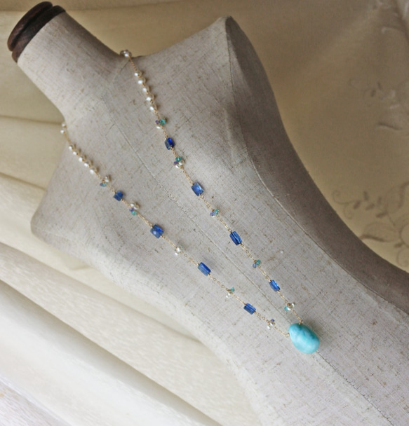 ◆K14gf，拉里默，藍晶石，淡水珍珠，磷灰石，N，一個點產品 第8張的照片