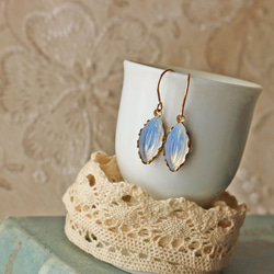 ◆K14gf，古董玻璃，藍色薩布麗娜，簡單，耳環，耳釘 第3張的照片