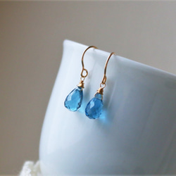 ◆新款K14gf珠寶質量倫敦藍色托帕石簡單穿孔耳環 第1張的照片