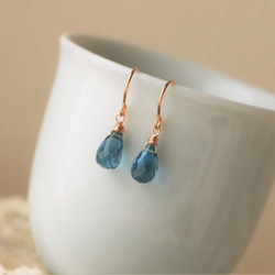 ◆新款K14gf珠寶質量倫敦藍色托帕石簡單穿孔耳環 第5張的照片