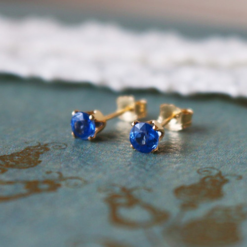 ◇K14gf カイヤナイト ブリリアンカット 一粒スタッドピアス Creema