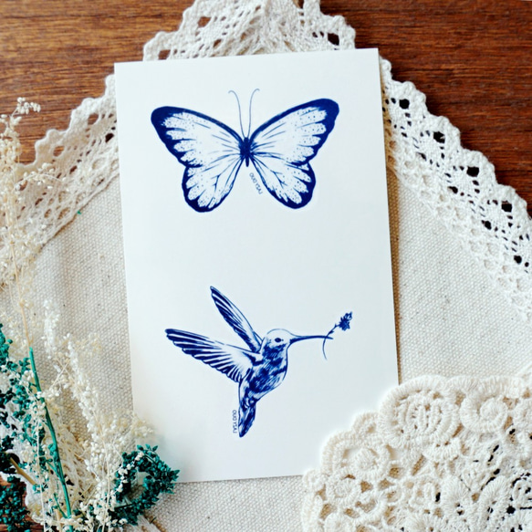 LAZY DUO 一時的な入れ墨 タトゥーステッカー 可愛 青 花 綺麗 ハチドリ 鳥 絵を描 リボン弓 ボウ 蝶 自然 5枚目の画像