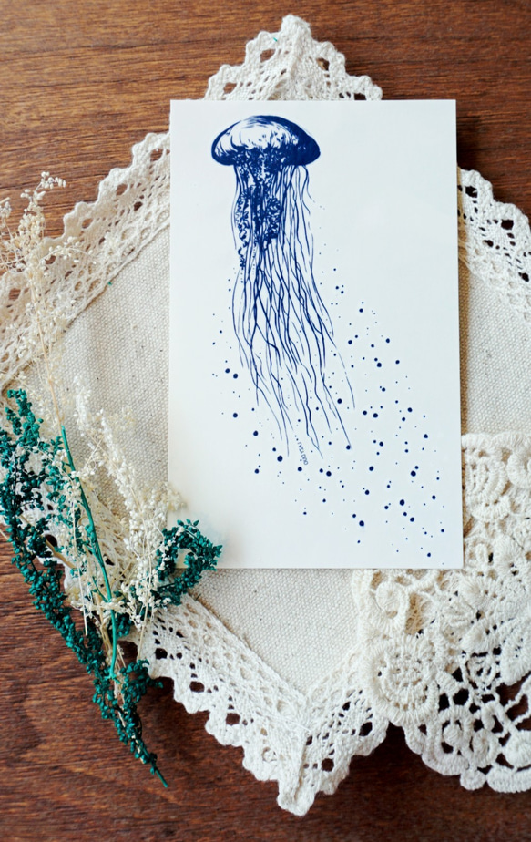 LAZY DUO 手繪 剌青 紋身貼紙 可愛 水母 海洋 波希米亞 浪漫 少女 清新 Jellyfish 唯美 簡約 藍 第5張的照片