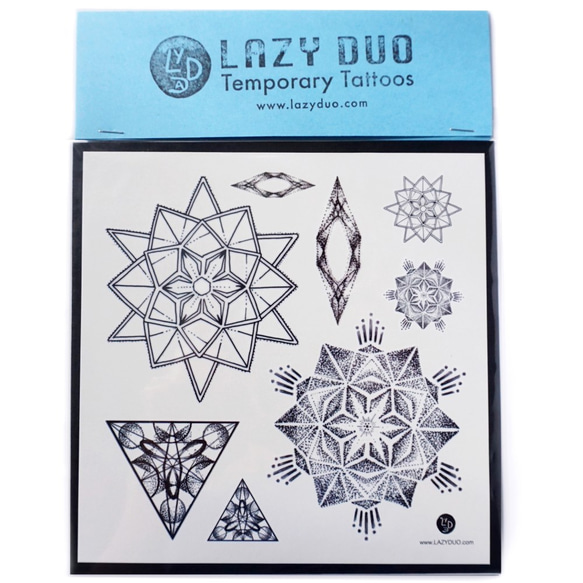 LAZY DUO 貼るTATOO 一時的な入れ墨 タトゥーステッカー 水彩 グレーと黒 ヒッピー 新鮮な 幾何学 星形 1枚目の画像
