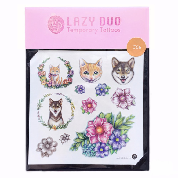 LAZY DUO TATOO J06  花園 彩色 星 水彩 手繪紋身貼紙 唯美 寵物 庭園 動物 猫 狗 刺青 可愛 第1張的照片