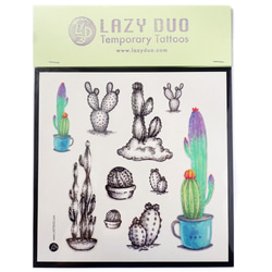 LAZY DUO TATOO J03 仙人掌 彩色 星 水彩 手繪紋身貼紙 唯美 植物 沙漠 彩色 開心 油畫 愛心 樂 第1張的照片