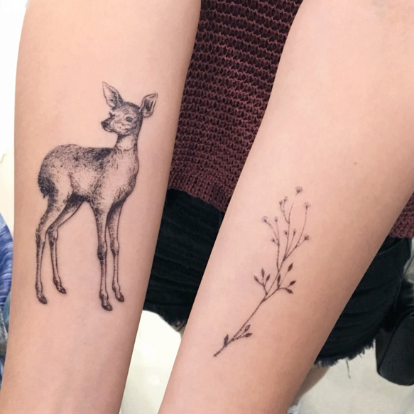LAZY DUO TATOO J01 Bambi 水彩 手繪紋身貼紙 唯美 動物 鹿 deer 花 草 可愛 月 pet 第2張的照片