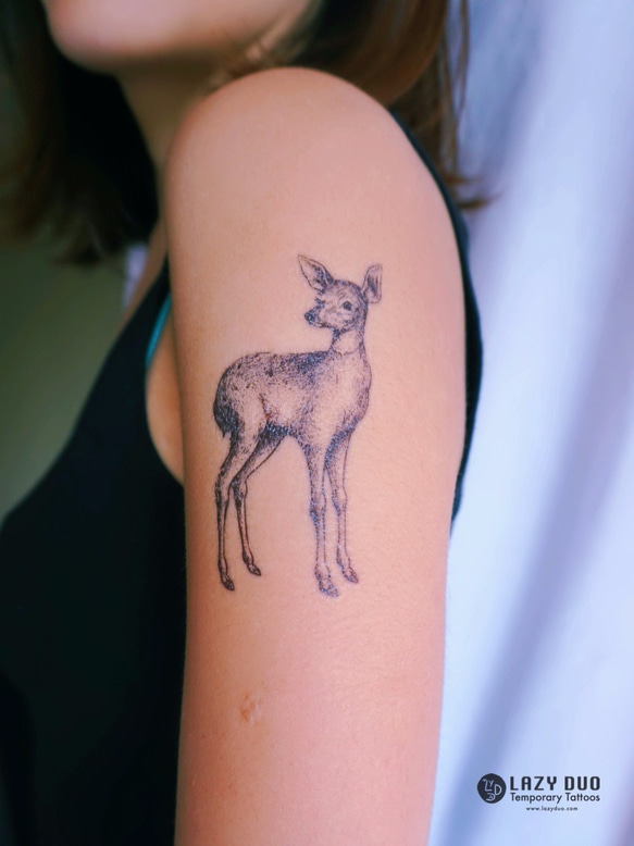 LAZY DUO 貼るTATOO 一時的な入れ墨 タトゥーステッカー 水彩 動物 可愛 草木 綺麗 鹿 シカ BAMBI 4枚目の画像