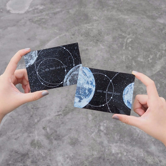 月亮 黑膠唱片 手工製 明信片 Postcard 聖誕卡 生日卡 月球 宇宙 星球 // 文字牽絆 (可訂製刻字) 第3張的照片
