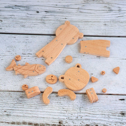 手工木製磁合擺設 木質模型  熊與魚 禮物訂製 第5張的照片