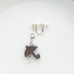 木製吊飾＠配件 － 奧地利水晶 珍珠夾式耳環 單個 第3張的照片