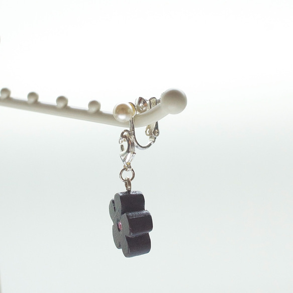 木製吊飾＠配件 － 奧地利水晶 珍珠夾式耳環 單個 第4張的照片