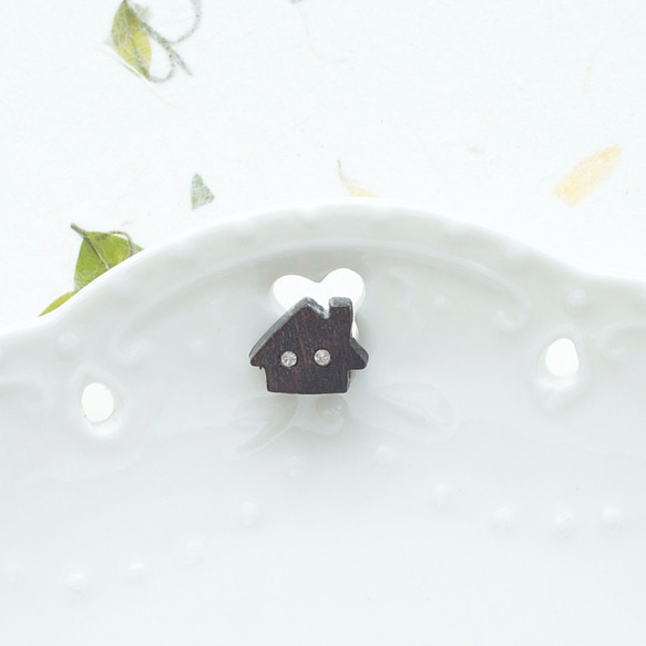 手工木質針狀耳環 “夢想小屋”   單個 純銀耳針 禮物訂製 第1張的照片