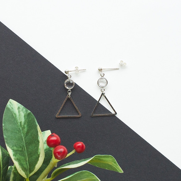 奧地利 三角 水晶環純銀耳環 禮物訂製 (可改夾式耳夾) 第2張的照片