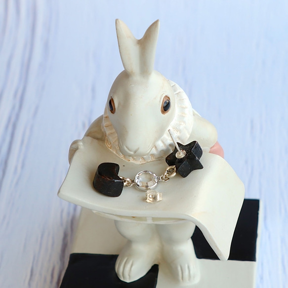 手工製木質耳環 純銀耳針  “星與月"  單個 禮物訂製 第2張的照片