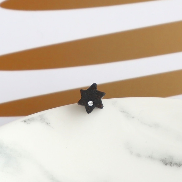 手工木製耳環 “六角星"  單個 純銀耳針 禮物訂製 第1張的照片