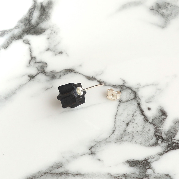 手工木製耳環 “六角星"  單個 純銀耳針 禮物訂製 第2張的照片