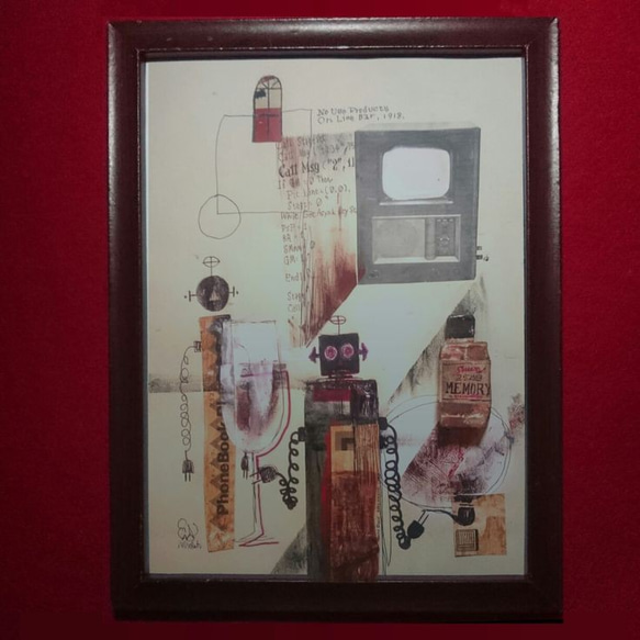 ◆手描きミニチュア絵画◆[玩具の街] TVバー◆昭和レトロ 1枚目の画像
