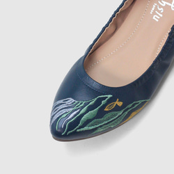 刺繡尖頭縮口鞋- 珊瑚海/孔雀藍 第5張的照片