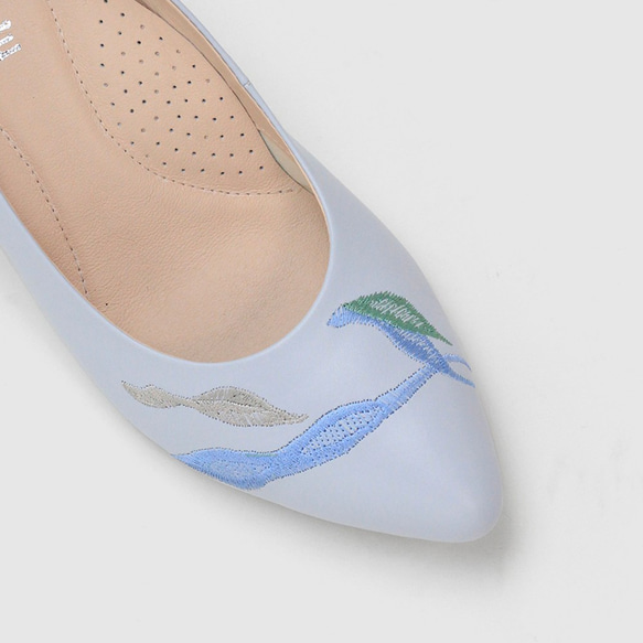 刺繡尖頭跟鞋- 珊瑚海/冰山藍 第5張的照片