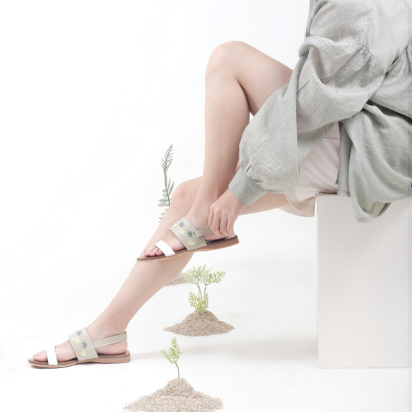 Hsiu刺繡サンダル - Hsiu-embroidery sandals / Grey Green 6枚目の画像