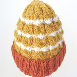 カラフルボーダーニット帽（オレンジトーン） 4枚目の画像