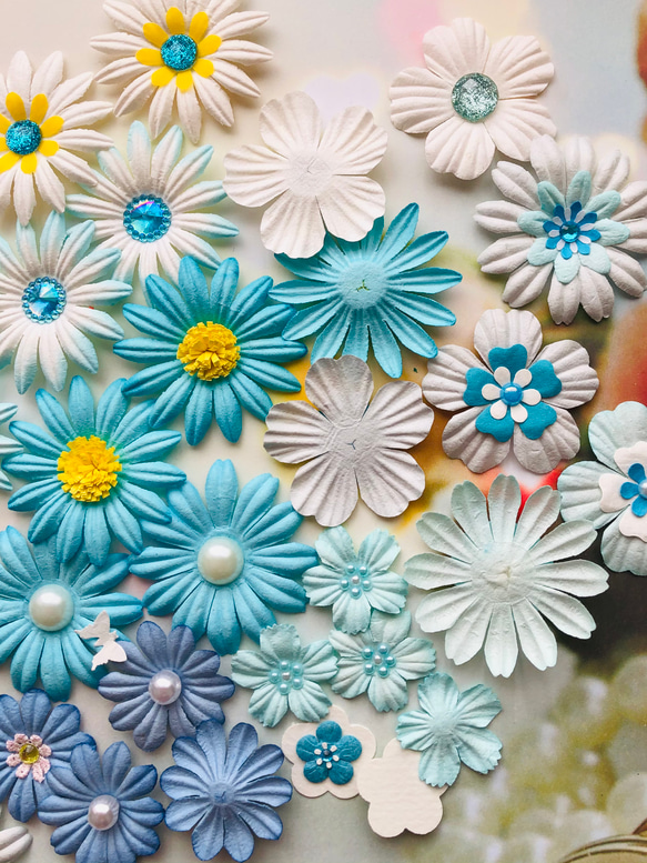 [お祝いに]春の華やかブルー系ペーパーフラワー 6枚目の画像