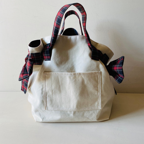 韓国デザイン リボン装飾ハンドバッグ タータンチェック柄 BAG トートバッグ レディース a4 大きめ ギンガムチェック柄 千鳥柄
