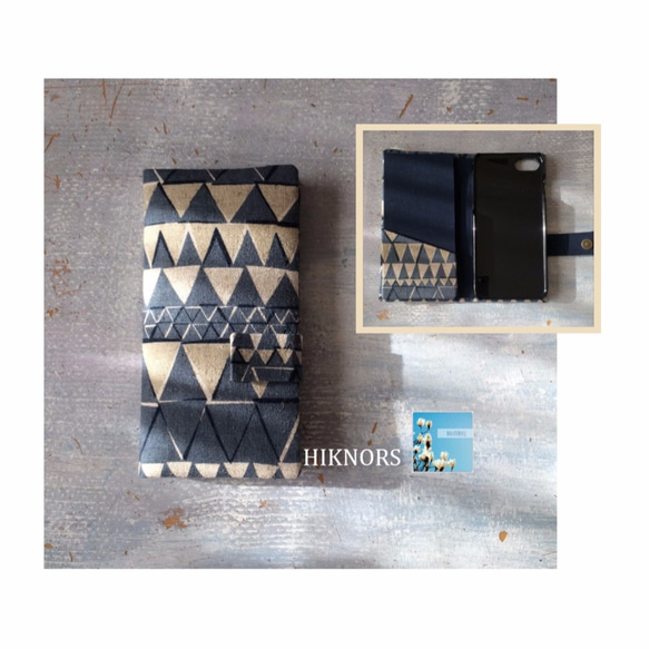 選べる仕様の手帳型スマホケース 〜三角ガーランド　ブルー〜 1枚目の画像