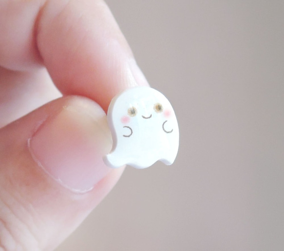 超可愛小幽靈手工耳環 抗敏耳針 無痛耳夾 第3張的照片