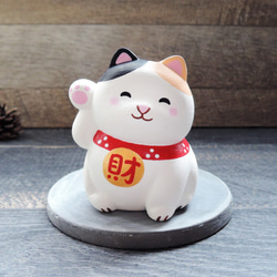 猫 Laifu 招き猫 猫 装飾 三毛猫 手作り 木製 癒し 小さな木彫り人形 名刺入れ 猫 4枚目の画像