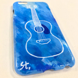 iPhone6/6sケース◎ハンドメイド◎ギター（ブルー） 2枚目の画像