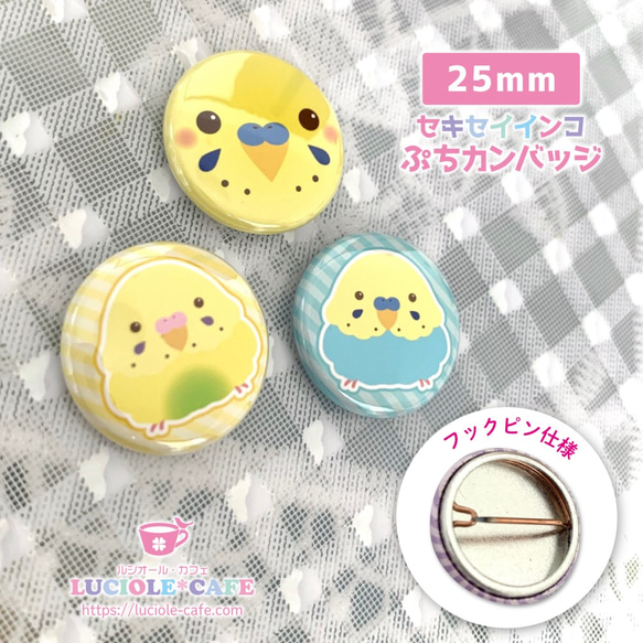 セキセイインコ・フェイスタイプ 25mm・ぷちカンバッジ 3枚目の画像