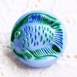 チェコガラスボタン（魚・ブルー）／サイズ22mm◆1個◆ 2枚目の画像